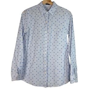 J McLaughlin Womens XS Blue Stripe Floral Print Button Down Shirt‎ Cotton